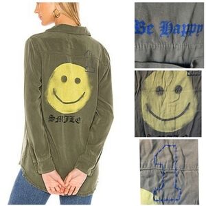 Lauren Moshi Olive Green Smile Graphic Top